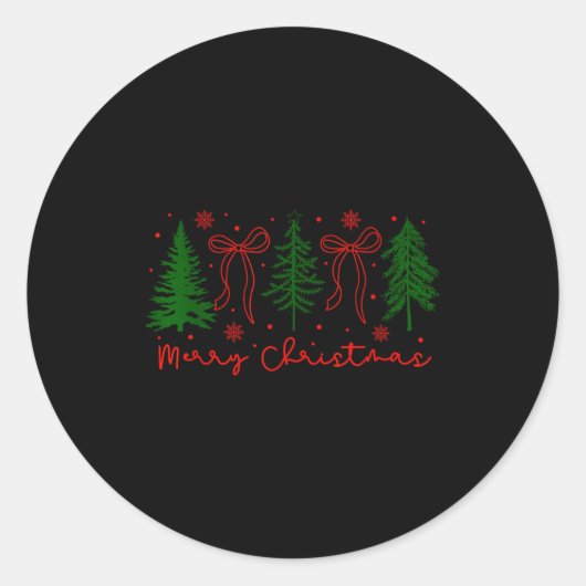 Sticker Rond Merry Christmas Coquette Bow And Tree Retro Xmas H (Devant)