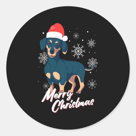 Sticker Rond Merry Christmas Dachshund Santa Claus Xmas New Yea (Devant)