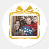 Sticker Rond  Merry Christmas Elegant Bow Present Photo Collage (Devant)