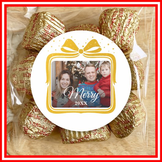 Sticker Rond  Merry Christmas Elegant Bow Present Photo Collage