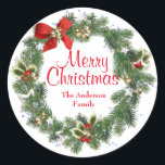 Sticker Rond Merry Christmas Floral Wreath<br><div class="desc">Joyeux Noël Fleur de couronne personnalisée Faites des autocollants personnalisés pour n'importe quelle occasion ! Parcourez notre sélection de designs géniaux ou téléchargez les vôtres. Le choix idéal pour tout message ou design, les autocollants rectangle sont parfaits pour la promotion de marque, scrapbooking, et l'affichage de vos oeuvres d'art et...</div>