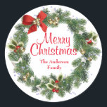 Sticker Rond Merry Christmas Floral Wreath<br><div class="desc">Joyeux Noël Fleur de couronne personnalisée Faites des autocollants personnalisés pour n'importe quelle occasion ! Parcourez notre sélection de designs géniaux ou téléchargez les vôtres. Le choix idéal pour tout message ou design, les autocollants rectangle sont parfaits pour la promotion de marque, scrapbooking, et l'affichage de vos oeuvres d'art et...</div>