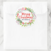 Sticker Rond Merry Christmas Floral Wreath (Sac)