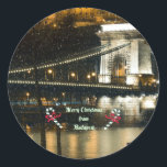 Sticker Rond Merry Christmas from Budapest<br><div class="desc">"Merry Christmas from Budapest" cityscape photograph.</div>