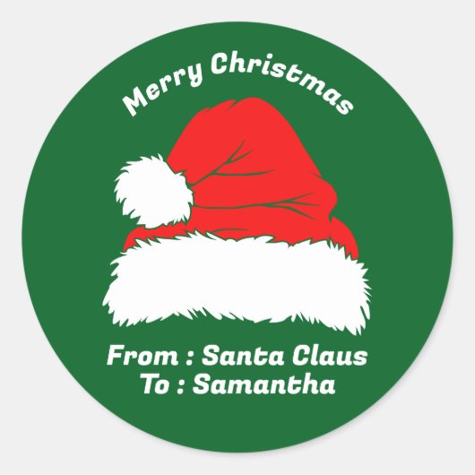 Sticker Rond Merry Christmas From Santa Claus Green Gift (Devant)