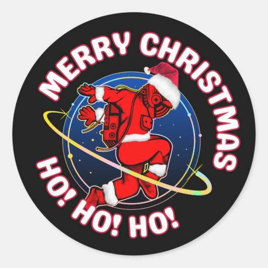 STICKER ROND MERRY CHRISTMAS FUNNY SPACE ASTRONAUT (Devant)