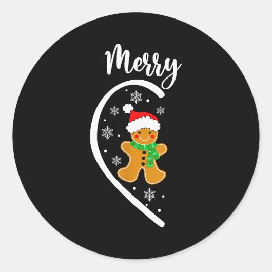 Sticker Rond Merry Christmas Gingerbread Couple Christmas Pajam (Devant)