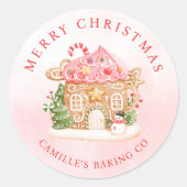 Sticker Rond Merry Christmas Gingerbread House Holiday (Devant)