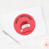 Sticker Rond Merry Christmas Gingerbread Man with Santa Hat Vec (Enveloppe)