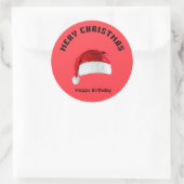 Sticker Rond Merry Christmas Gingerbread Man with Santa Hat Vec (Sac)