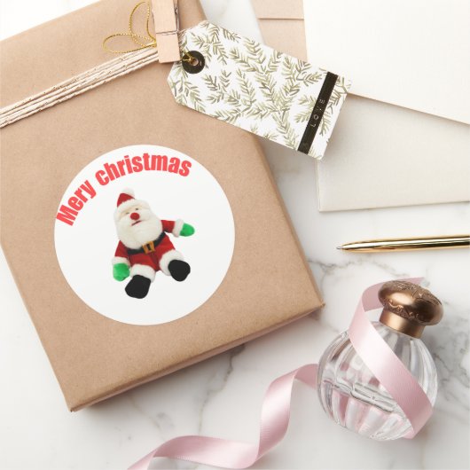 Sticker Rond Merry Christmas Gingerbread Man with Santa Hat Vec (Cadeaux)