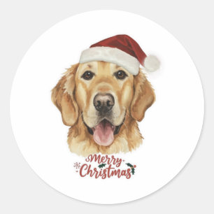 Sticker Rond Merry Christmas Golden Retriking chien