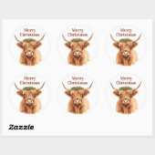Sticker Rond Merry Christmas Greenery Highland Miniature Cow (Feuille)