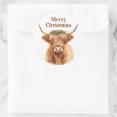 Sticker Rond Merry Christmas Greenery Highland Miniature Cow (Sac)