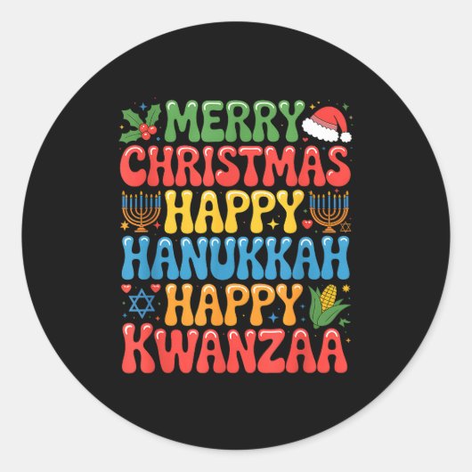 Sticker Rond Merry Christmas Happy Hanukkah Kwanzaa Quote  (Devant)