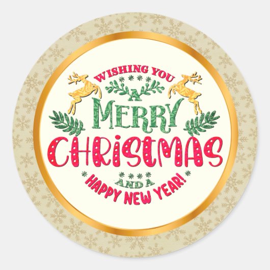 Sticker Rond Merry Christmas & Happy New Year Festive Holiday (Devant)