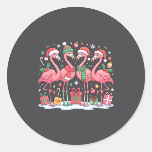 Sticker Rond Merry Christmas Hat Santa Flamingo Light Christmas (Devant)