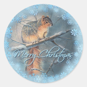 Sticker Rond MERRY CHRISTMAS HIVER SQUIRREL par SHARON SHARPE