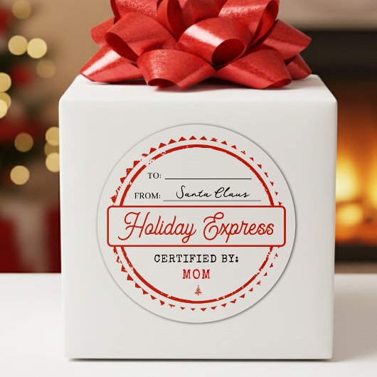 Sticker Rond Merry Christmas Holiday Express Mail To From