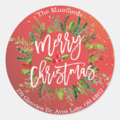 Sticker Rond Merry Christmas Holly Wreath Return Adresse Étique (Devant)