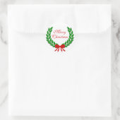 Sticker Rond Merry Christmas Laurel Feuille couronne et Red Bow (Sac)