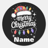 Sticker Rond Merry Christmas Lights Santa Hat Personalized Gift (Devant)