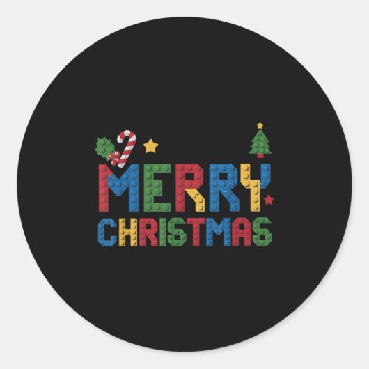Sticker Rond Merry Christmas Master Builder Kids Building Block (Devant)