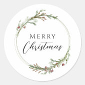 Sticker Rond Merry Christmas Minimalist Wreath White (Devant)