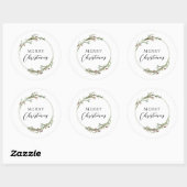 Sticker Rond Merry Christmas Minimalist Wreath White (Feuille)