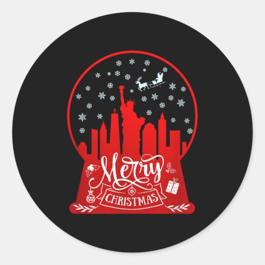 Sticker Rond Merry Christmas New York Skyline In Snow Globe Sno (Devant)
