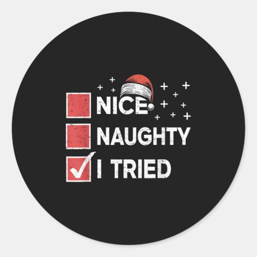 Sticker Rond Merry Christmas Nice Naughty I Tried Christmas Lis (Devant)