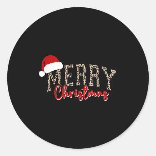 Sticker Rond Merry Christmas Pattern Xmas Leopard Family Cute W (Devant)