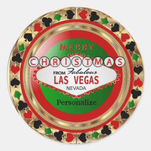 Sticker Rond Merry Christmas Poker Chip de Las Vegas