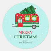 Sticker Rond Merry Christmas Red Caravan Christmas Tree Custom (Devant)