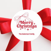 Sticker Rond Merry Christmas red hand-drawn bow retro