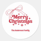 Sticker Rond Merry Christmas red hand-drawn bow retro (Devant)