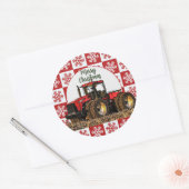 Sticker Rond Merry Christmas Red Tractor Farm Holiday Snowflake (Enveloppe)