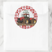 Sticker Rond Merry Christmas Red Tractor Farm Holiday Snowflake (Sac)