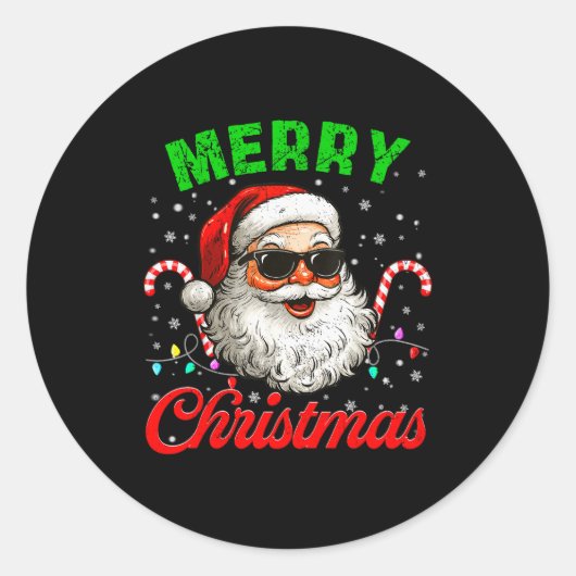 Sticker Rond Merry Christmas Retro Cool Santa Candy Cane Xmas M (Devant)