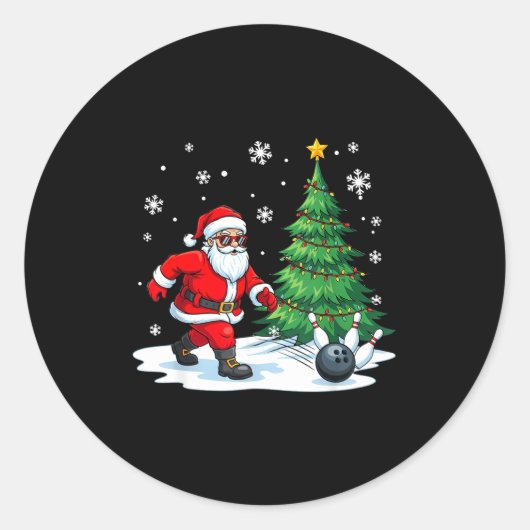 Sticker Rond Merry Christmas Santa Playing Bowling Srt Lovers  (Devant)
