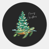 Sticker Rond Merry Christmas Sea Turtle Xmas Tree Lights Pjs Me (Devant)
