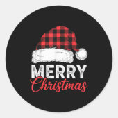 Sticker Rond Merry Christmas Shirt Santa Hat Buffalo Plaid Men (Devant)