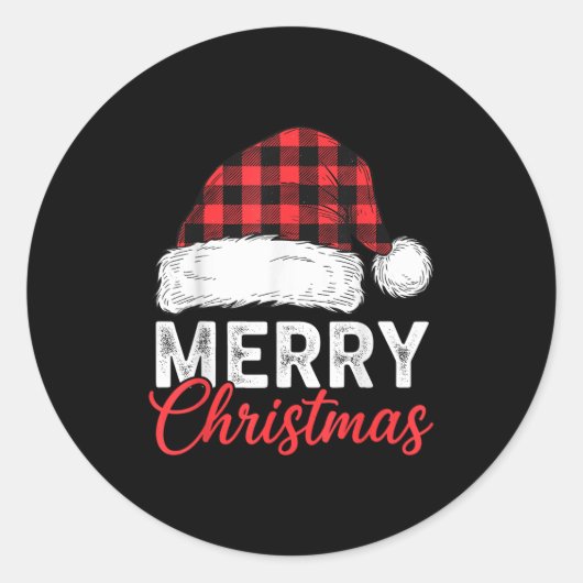 Sticker Rond Merry Christmas Shirt Santa Hat Buffalo Plaid Men (Devant)