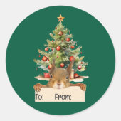 Sticker Rond Merry Christmas Squirrel Christmas Tree To From (Devant)