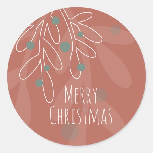 Sticker Rond Merry Christmas text in wine red floral (Devant)
