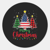 Sticker Rond Merry Christmas Tree Plaid Us Flag Snowflake Xmas (Devant)