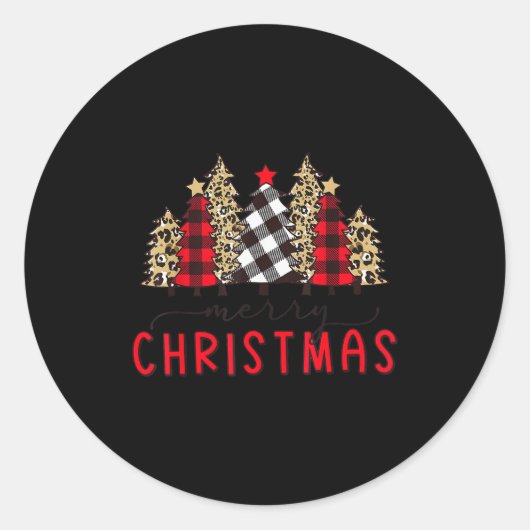 Sticker Rond Merry Christmas Tree Shirts Funny Leopard Plaid Pr (Devant)