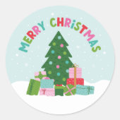 Sticker Rond Merry Christmas Tree with Gifts in Aqua Blue (Devant)