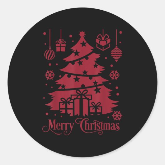 Sticker Rond Merry Christmas Tree With Snowflakes Holiday Festi (Devant)