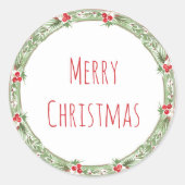 Sticker Rond MERRY CHRISTMAS Vacances Wreath Red Green Festive (Devant)